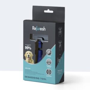 refuresh deshedding brush for dogs & cats - medium & blue, long hair grooming tool, dog deshedding brush, cat deshedding brush, lightweight deshedding tool for shedding control. pet deshedder