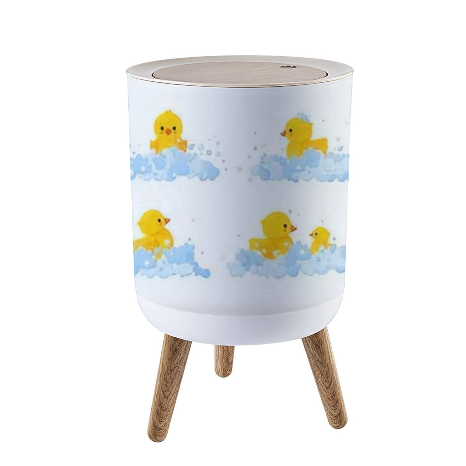 LOPYEIJFG Trash Can with Lid Kitchen Bathroom Bedroom 1.8 Gallon Press Cover Rubber Duck Family Foam Isolated White Set Yellow Plastic Duck Toys Wood Small Garbage Bin Wastebasket Office Waste Bin