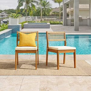 Alaterre Furniture Patio Dining Chairs - Set of 2 Weather-Resistant Stackable Outdoor Chairs with Fade-Proof Cushions - for Deck, Porch, or Sunroom