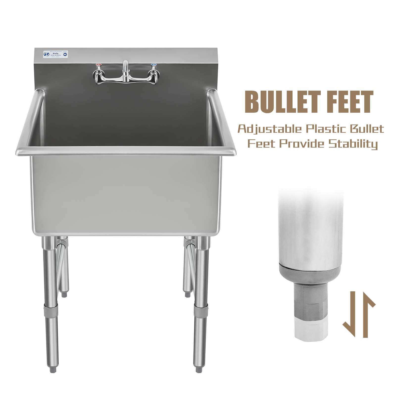 HALLY Commercial Stainless Steel Sink 1 Compartment NSF Prep & Utility Sink with 8" Faucet 18" L x 18" W x 12" D Bowl for Bar, Restaurant, Kitchen, Hotel and Home