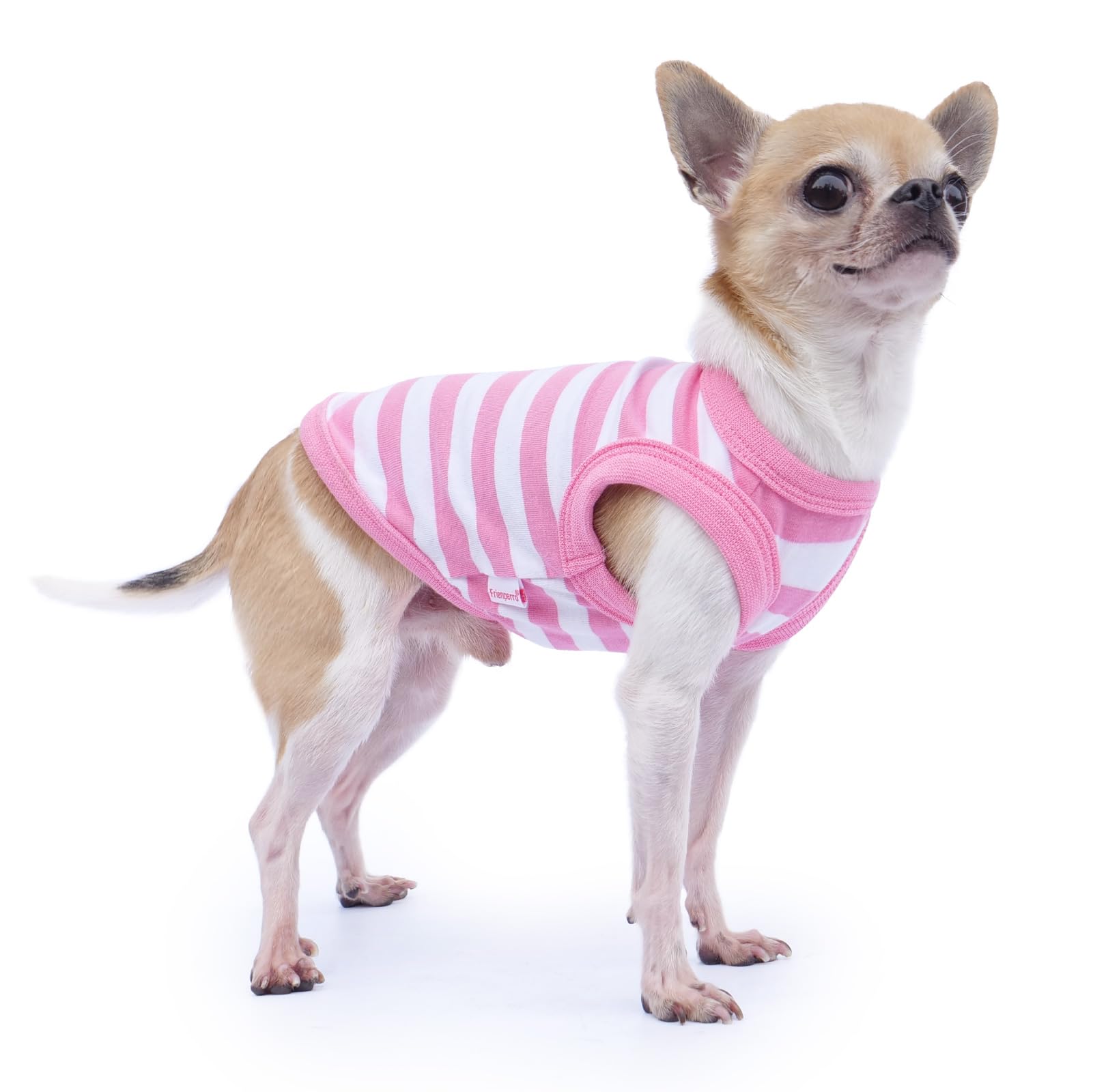 Frienperro Dog Shirt, 2-Pack Dog Clothes for Small Dogs Girl, Breathable Cotton Striped Chihuahua Clothes Boy, Sleeveless Small Pet Puppy Clothes Outfit Cat Tank Top Vest,Green & Pink XS