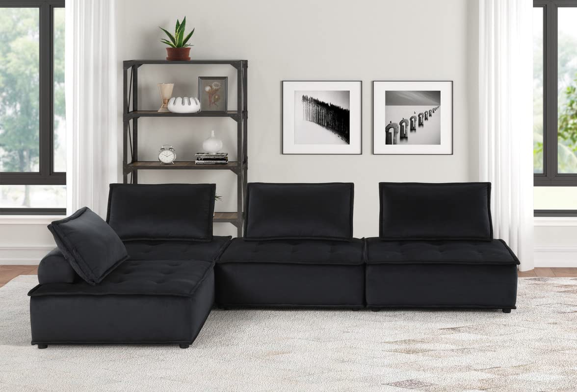 Lilola Home Anna Black Velvet 4-Seater Modular Sofa