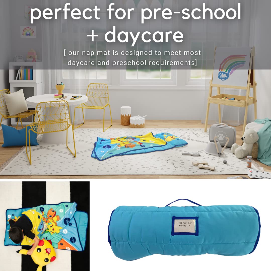 Pokemon Anime 24"(W) X 45"(L) Soft Toddler Nap Mat with Pillow and Blanket Perfect for Preschool, Daycare, and Travel (100% Official Licensed Product)