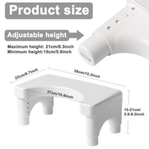 Toilet Stool for Adults and Kids,Squatting Potty Poop Stool with Anti Slip Layer,Poop Stool for Bathroom,5.9" to 8.5" Adjustable Height (White)