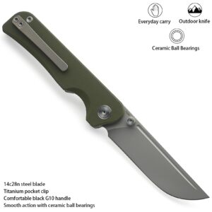 Miguron Knives M Pagos Front Flipper Folding Knife 3.16" Sandblasting 14c28n Blade Green G10 Handle Camping Hiking Pocket Knife MGR-807SGN