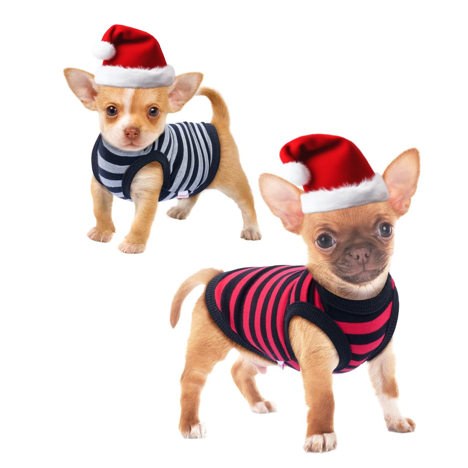 Frienperro Small Dog Shirt, 2-Pack Striped XXS Dog Clothes, Breathable Cotton Chihuahua Clothes for Small Dogs Girl Boy Yorkie, Small Pet Puppy Clothes Outfit Cat Vest,Red & Grey XXS