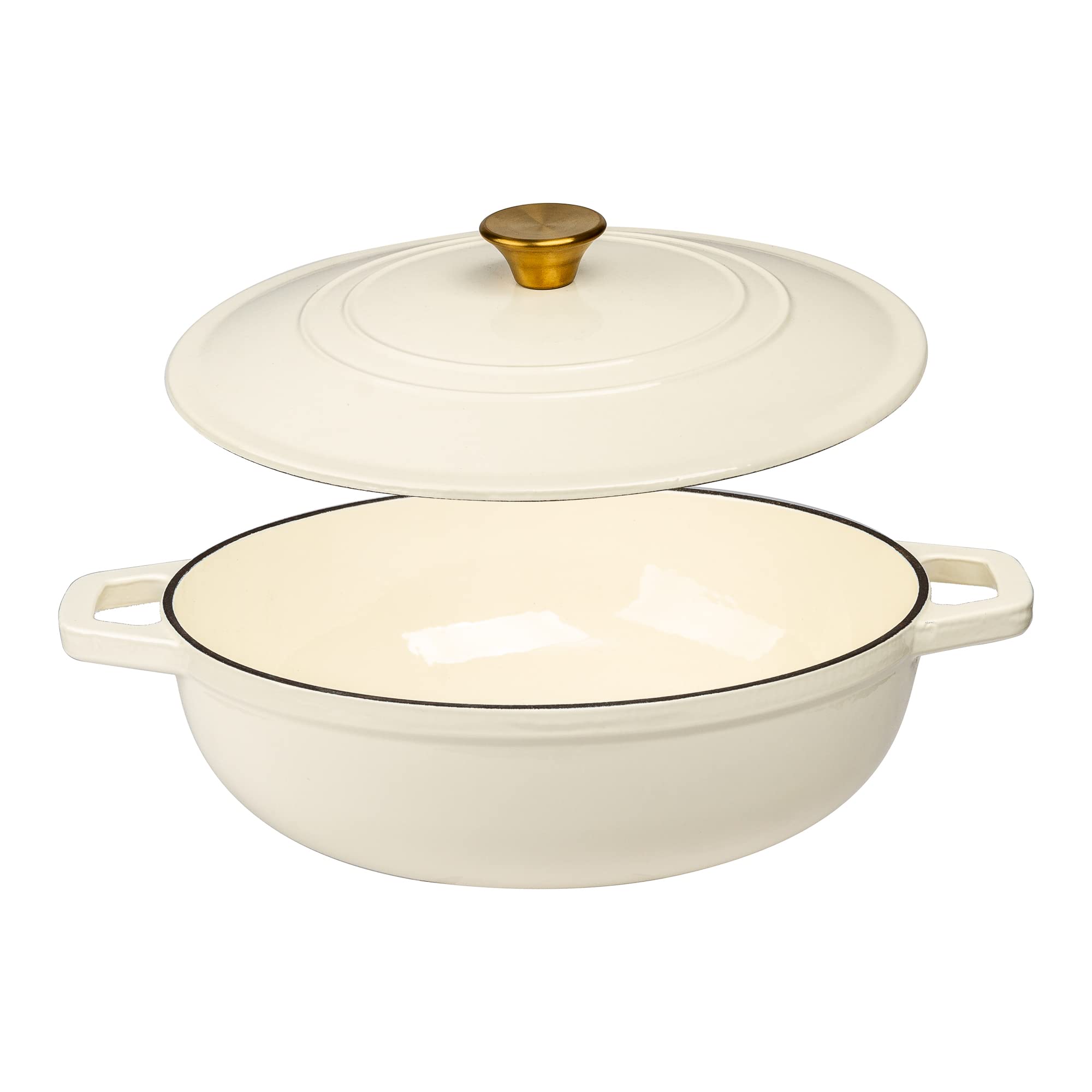 Lexi Home Enameled 5 Qt. Cast Iron Dutch Oven Braiser - Cream