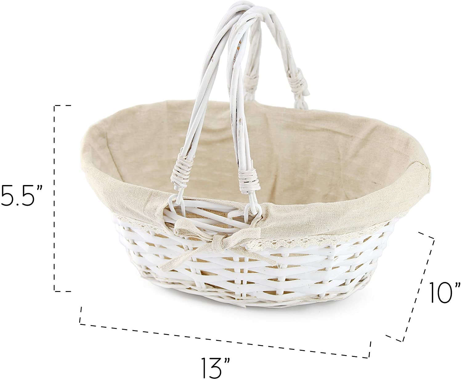 Cornucopia Brands Wicker Baskets w/Handles (2-Pack, White-Painted), for Easter, Picnics, Gifts, Home Decor and More, 13 x 10 x 6 Inches