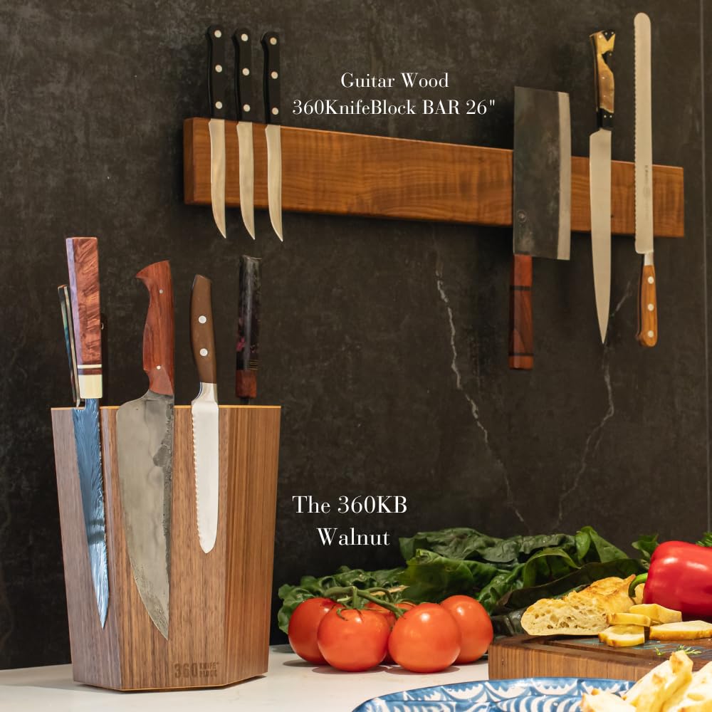 The 360KB ™ (Black) magnetic rotating knife block - handmade in Washington - shortest member of the 360 Knife Block ® family