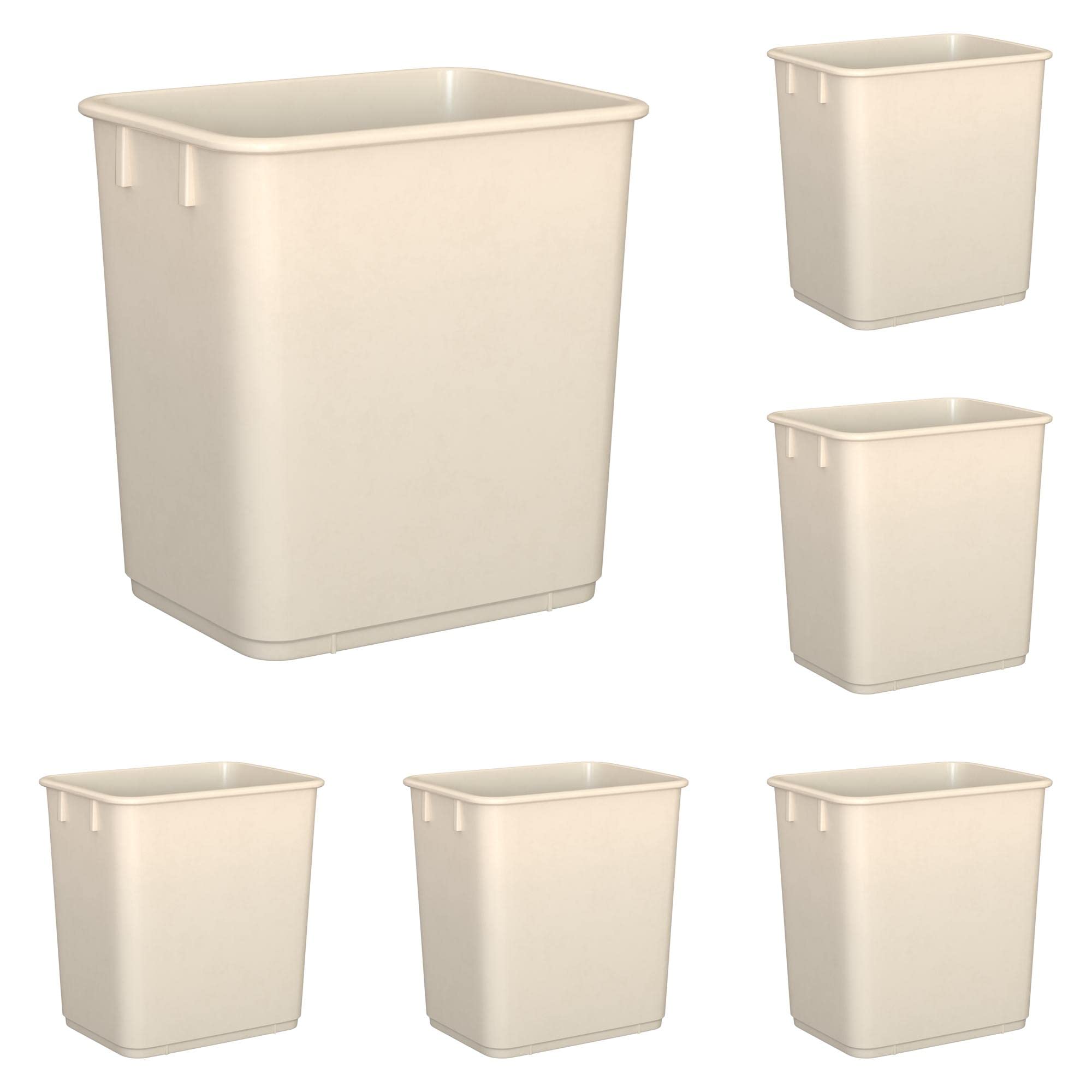 Krollen Industrial 13 Qt. / 3 Gallon Beige Rectangular Wastebasket/Trash Can for Bedroom/Office/Bathroom, Fits Under Desk/Cabinet/Sink Set of 6