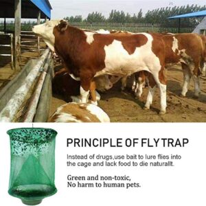 Ranch Fly Trap Outdoor Hanging Reusable with Fishing Apparatus | Food Bait Tray Catcher Cage for Indoor or Outdoor Family Farms, Park (6 Pack)