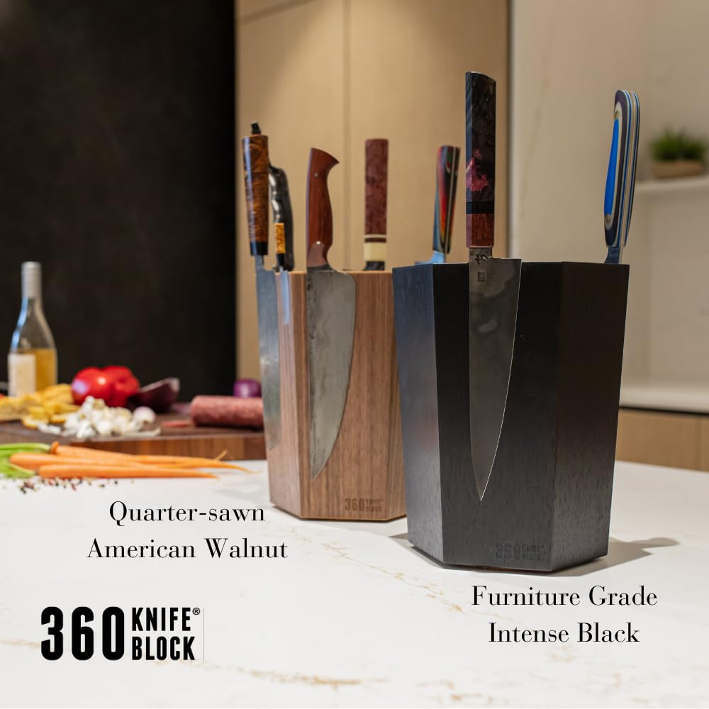 The 360KB ™ (Black) magnetic rotating knife block - handmade in Washington - shortest member of the 360 Knife Block ® family