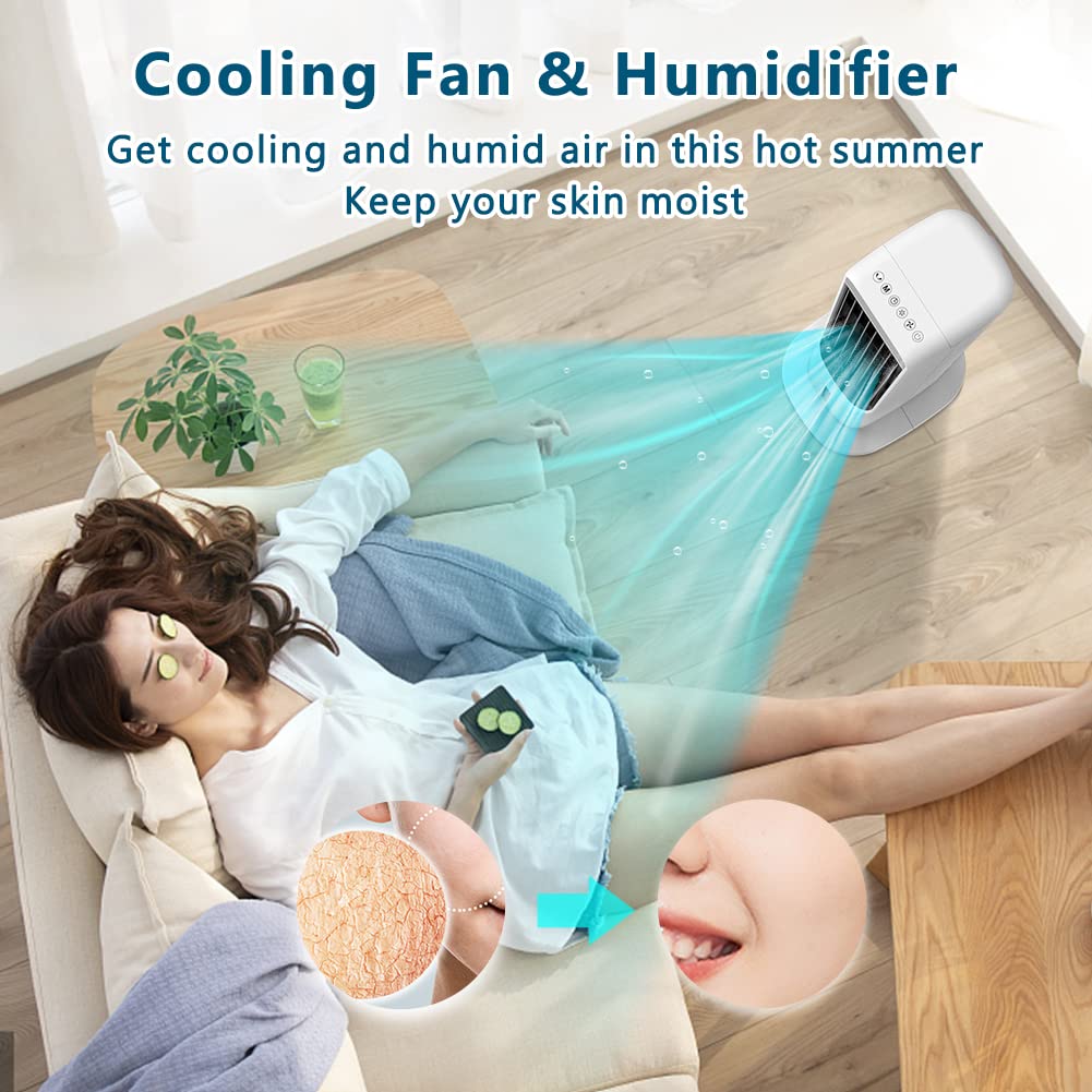 2-In-1 Evaporative Air Cooler - 41” Quiet Cooling Tower Fan Humidifier Portable Swamp Cooler with Bladeless Design, 60° Oscillation, Remote Control, 3 Modes and 3 Wind Speeds, 12H Timer, 4 Ice Boxes