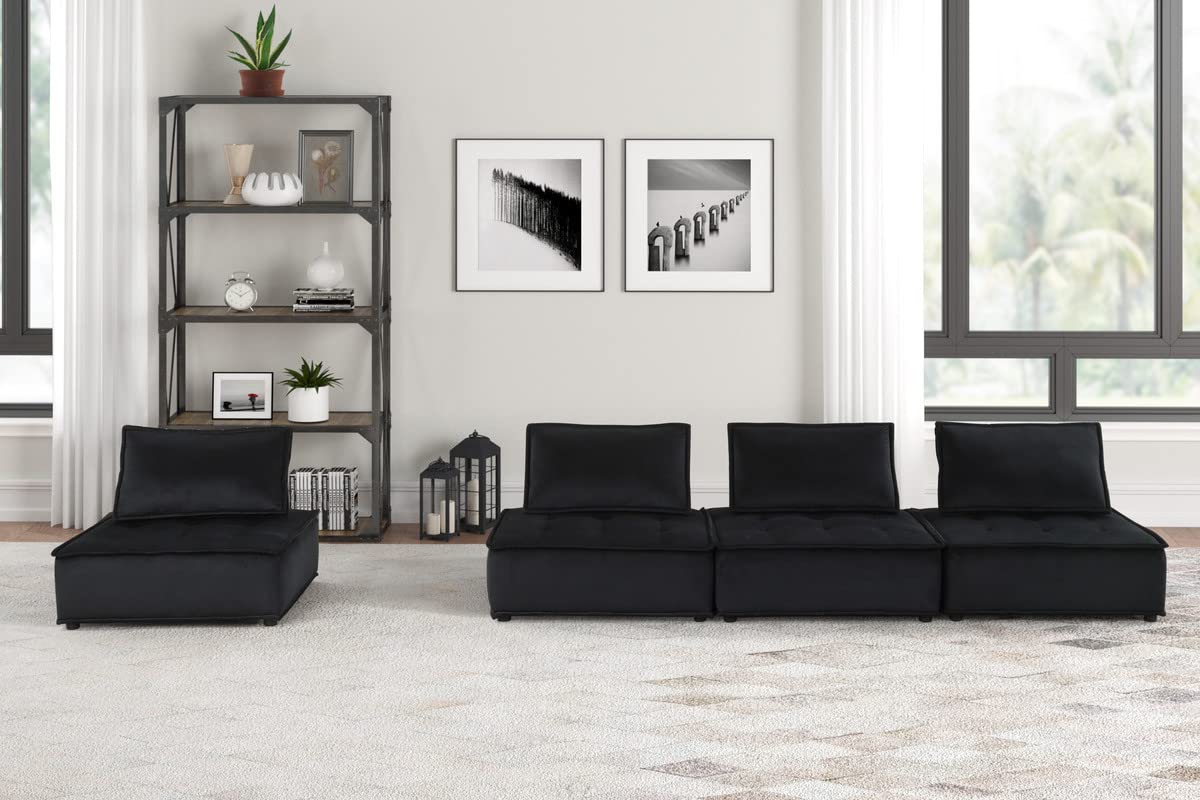 Lilola Home Anna Black Velvet 4-Seater Modular Sofa