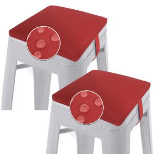 gueglsa outdoor bar stool cushions square 14 inch,non slip square seat pad with ties 14x14in,waterproof chair cushions for bar stools,cushion only,set of 2,(red)