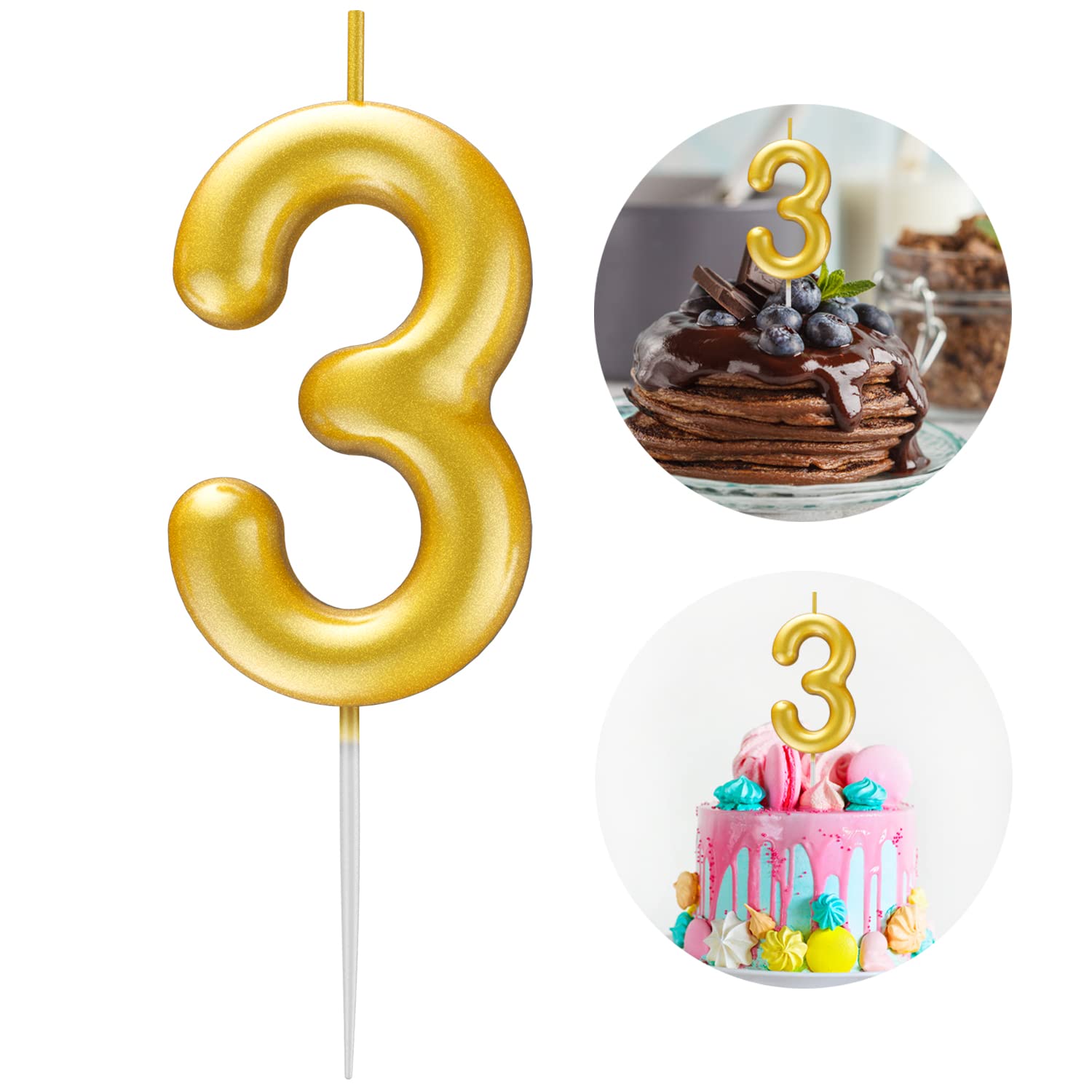 Gold Number 3 Candle Happy Birthday 3D Number Candles for Birthday Cake Party Decoration Wedding Anniversary Celebration Supplies