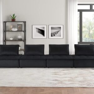 Lilola Home Anna Black Velvet 4-Seater Modular Sofa