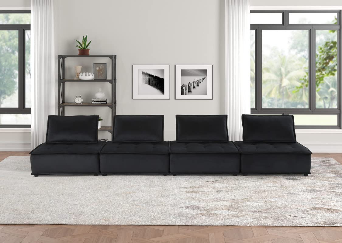 Lilola Home Anna Black Velvet 4-Seater Modular Sofa