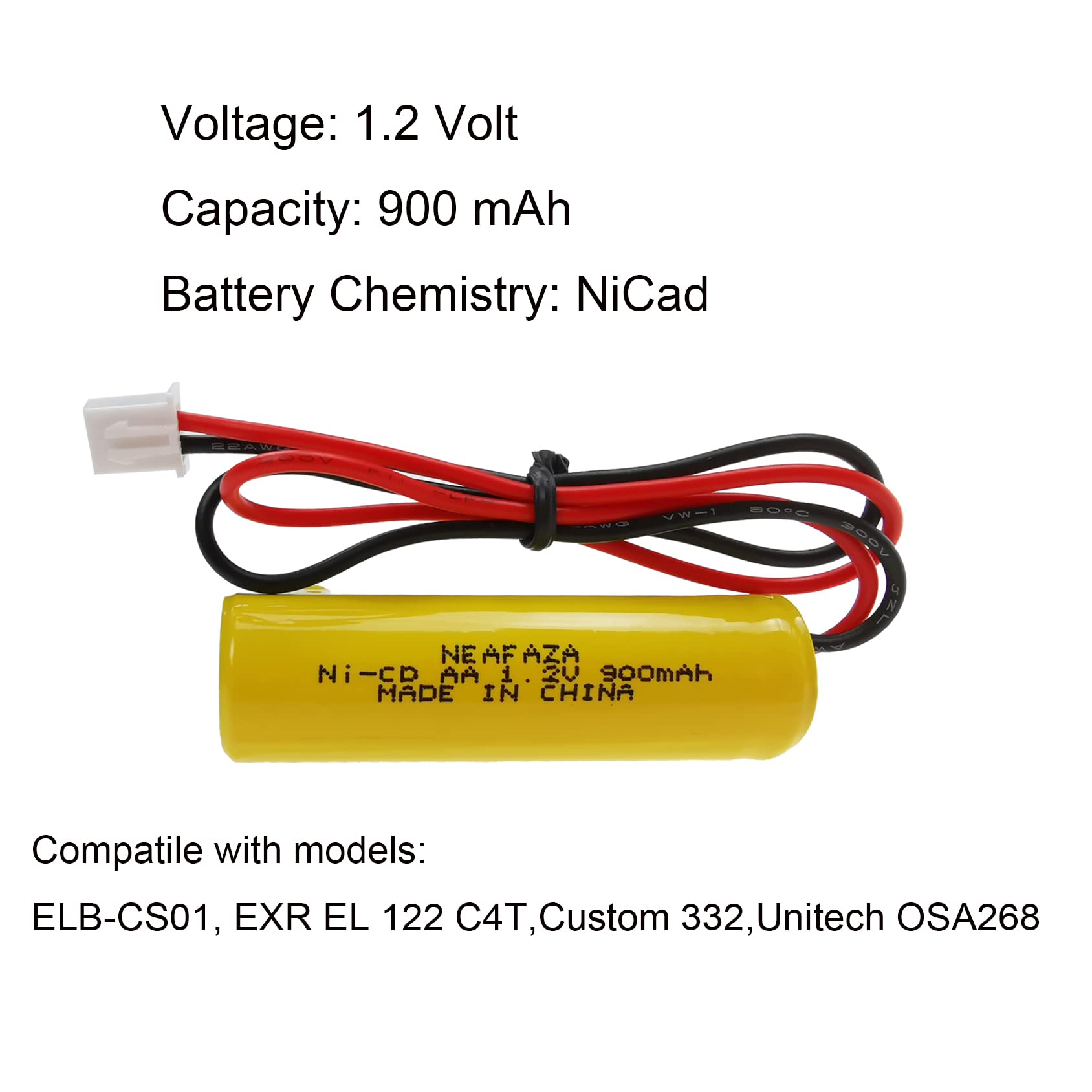 NEAFAZA 5 Pack 1.2v 900mAh Ni-CD AA Exit Sign Emergency Light Battery Replacement Compatible with Unitech AA900mAh OSA268 ELB CS01 Lithonia Battery EXR LED EL M6