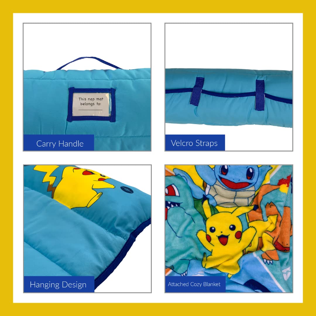 Pokemon Anime 24"(W) X 45"(L) Soft Toddler Nap Mat with Pillow and Blanket Perfect for Preschool, Daycare, and Travel (100% Official Licensed Product)