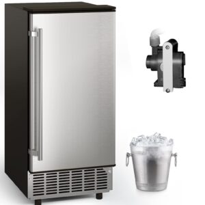 GLACER Under Counter Ice Maker, 80lbs/ 24H, Built-in Ice Machine with Drain Pump, Reversible Door, 24H Timer & Self-Cleaning, Freestanding Ice Cube Machine for Commercial and Home Use