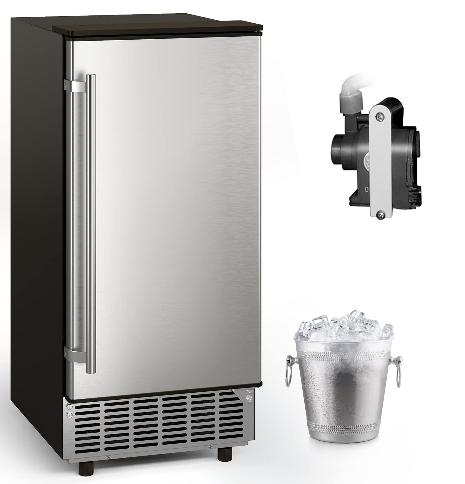 GLACER Under Counter Ice Maker, 80lbs/ 24H, Built-in Ice Machine with Drain Pump, Reversible Door, 24H Timer & Self-Cleaning, Freestanding Ice Cube Machine for Commercial and Home Use