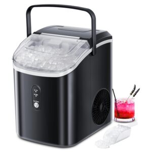 nugget ice makers countertop, crushed ice maker with 35lbs/24h,soft chewable ice, pebble ice maker with self-cleaning, ice scoop and ice basket,for home,office,kitchen,stainless steel (black)