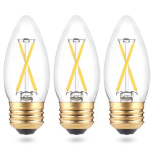 b11 e26 candelabra led bulbs 25 watt equivalent, dimmable led chandelier light bulbs, soft white 3000k, 2w 200lm, decorative candle filament bulb for ceiling fan pandent lights, 3-pack