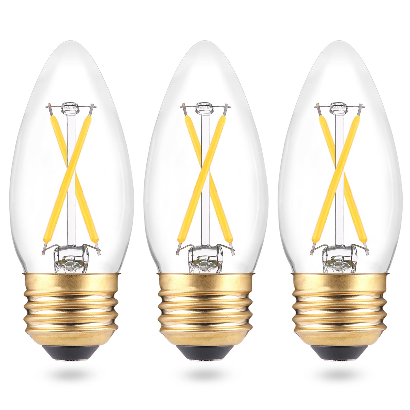 B11 E26 Candelabra LED Bulbs 25 Watt Equivalent, Dimmable LED Chandelier Light Bulbs, Soft White 3000K, 2W 200LM, Decorative Candle Filament Bulb for Ceiling Fan Pandent Lights, 3-Pack