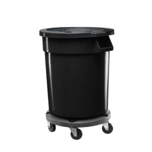 Zedfire Indoor Trash Can, 32 Gallon Black Round Commercial Trash Can with Lid and Dolly, Kitchen Waste Bin, Trash Bin, Durable Wastebasket, Garbage Can, Waste Receptacle, (Art.5)