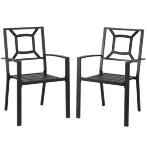 AECOJOY Metal Dining Chairs, 2 Pieces Outdoor Patio Dining Chairs with Armrest, Stackable Arm Chairs with Heavy-Duty E-Coating Metal Frame for Balcony, Garden, Set of 2, Black