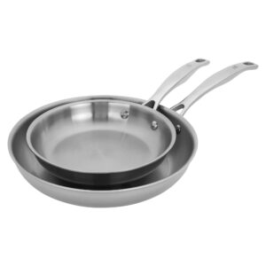 henckels clad h3 2-pc induction frying pan set, 8-inch fry pan and 10-inch fry pan, stainless steel, durable and easy to clean, 8-inch & 10-inch