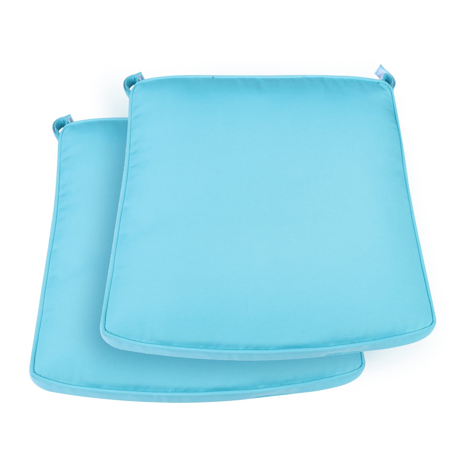 CASUAL WORLD Outdoor Chair Cushions Set of 2, Square Corner Patio Chair Seat Pads with Velcro for Outdoor Furniture, 19.3"x20.5"x3", Light Blue