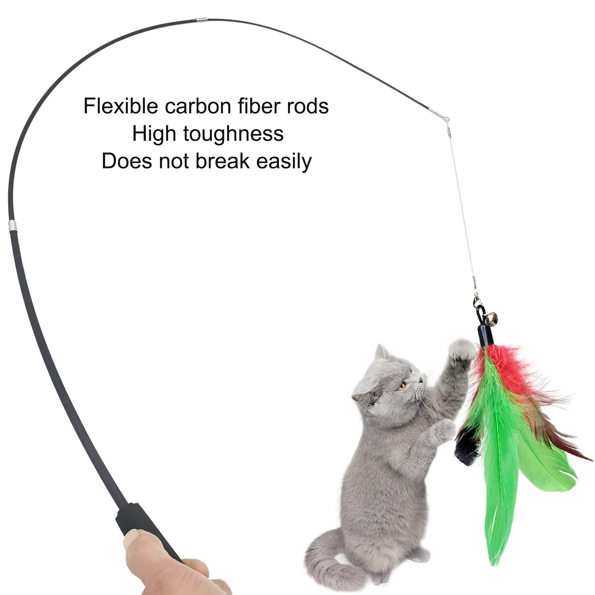 Interactive Cat Toys Set Teaser Feather Wand, Hanging Door Toy & Multiple Attachments - Telescopic Cat Fishing Pole Toy for Kitten