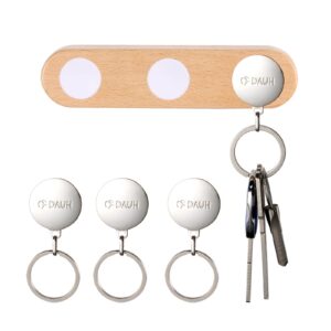 dauh magnetic key holder, key holder for wall, magnetic key hangers with 3 key rings, home solid wood key holder for wall decoration hallway kitchen office（2 types of installation）