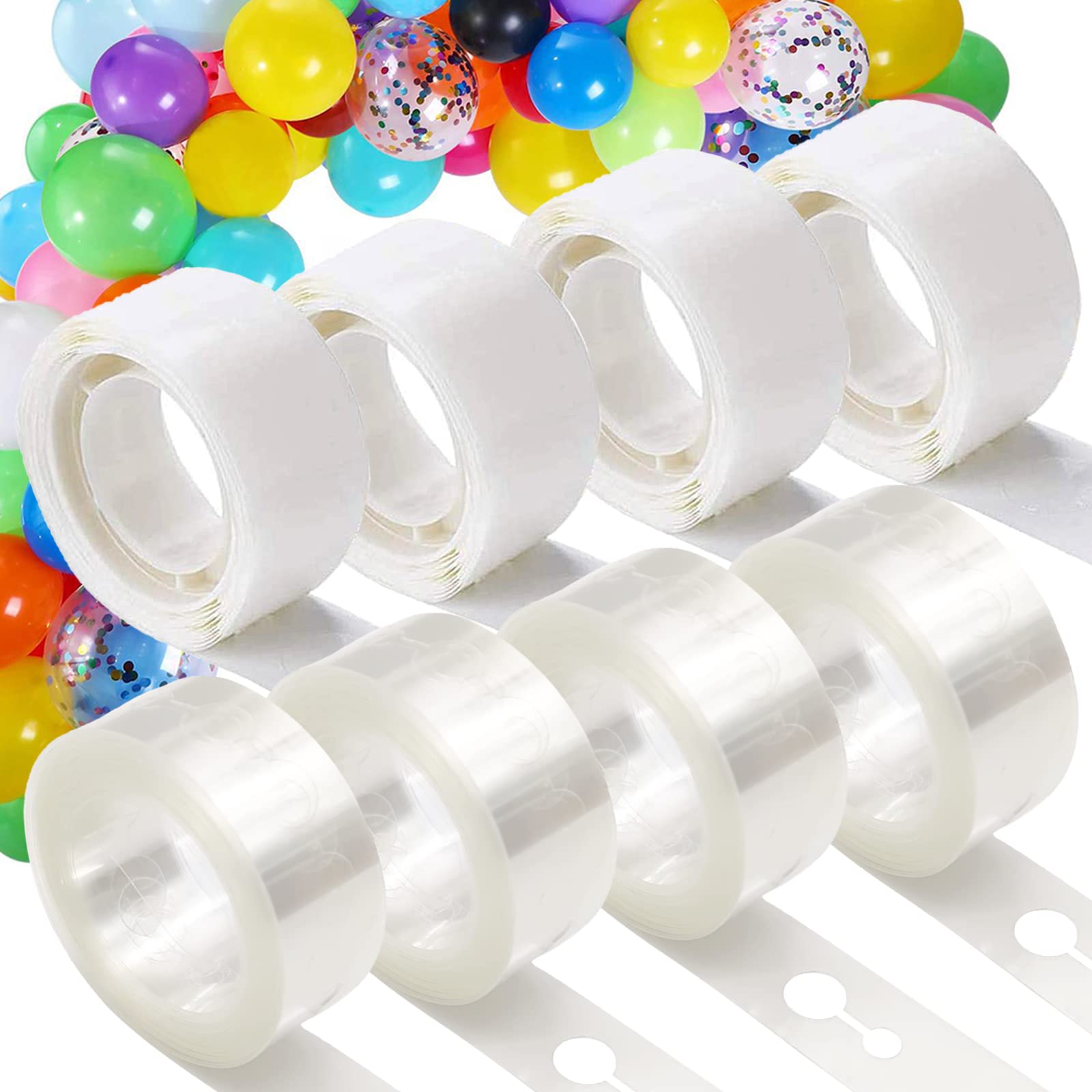 JEAWIWI 8 Rolls Balloon Arch Strip Kit 4 Rolls Balloon Strips and 4 Rolls Glue Points for Party, Wedding, Birthday, Baby Shower - Balloon Arch Tape