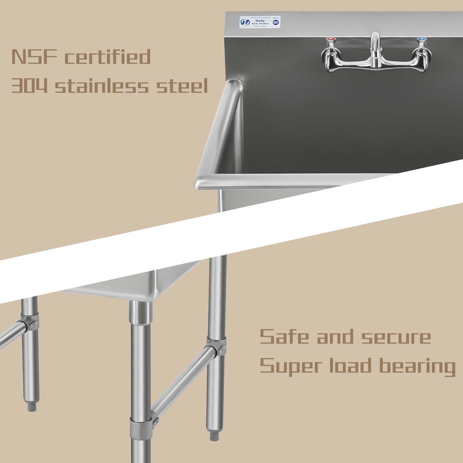 HALLY Commercial Stainless Steel Sink 1 Compartment NSF Prep & Utility Sink with 8" Faucet 18" L x 18" W x 12" D Bowl for Bar, Restaurant, Kitchen, Hotel and Home