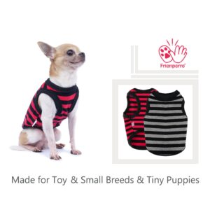 Frienperro Small Dog Shirt, 2-Pack Striped XXS Dog Clothes, Breathable Cotton Chihuahua Clothes for Small Dogs Girl Boy Yorkie, Small Pet Puppy Clothes Outfit Cat Vest,Red & Grey XXS