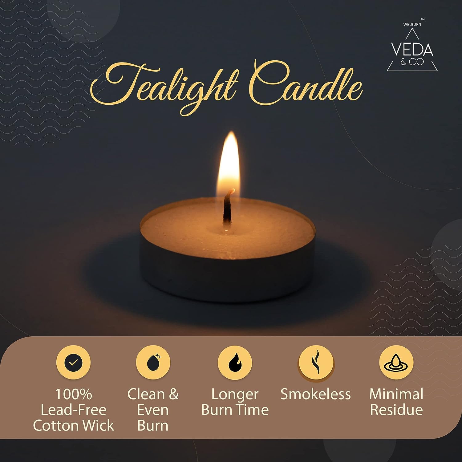 Welburn Veda&Co™ Tealight Candles - Pack of 100, 4 to 4.5 Hours Burn Time, Smokeless Unscented Tea Light 100% Fully Refined Paraffin Wax, Dripless, Christmas, Weddings Home Decor, Shabbat,