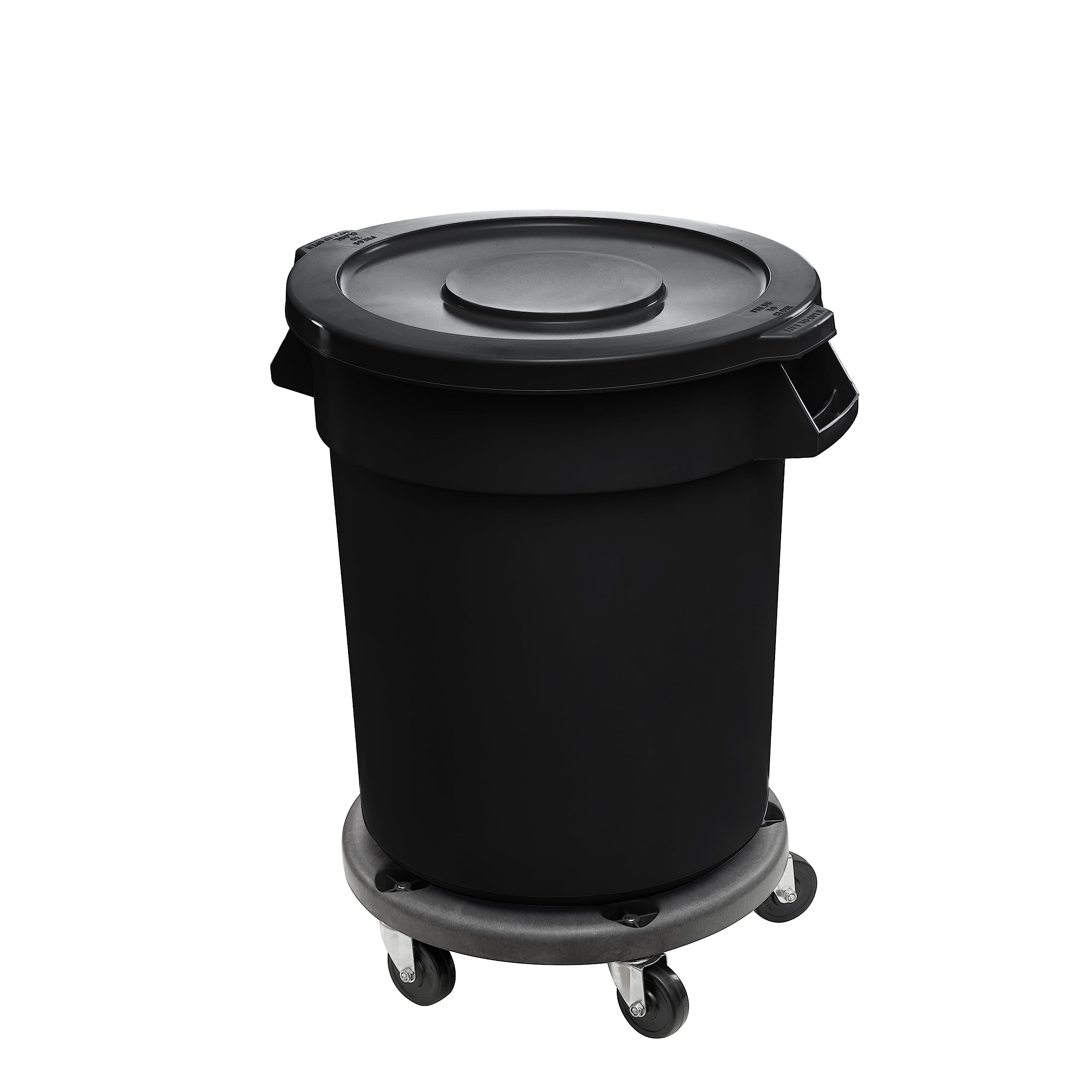 Zedfire Indoor Trash Can, 32 Gallon Black Round Commercial Trash Can with Lid and Dolly, Kitchen Waste Bin, Trash Bin, Durable Wastebasket, Garbage Can, Waste Receptacle, (Art.5)