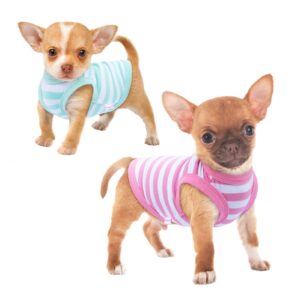 frienperro dog shirt, 2-pack dog clothes for small dogs girl, breathable cotton striped chihuahua clothes boy, sleeveless small pet puppy clothes outfit cat tank top vest,green & pink xs