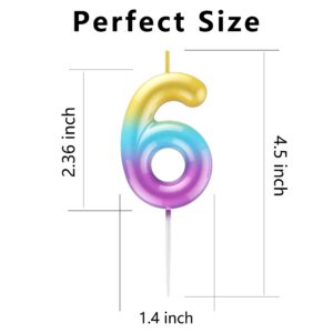 Rainbow Number 6 Candle Happy Birthday 3D Number Candles for Birthday Cake Party Decoration Wedding Anniversary Celebration Supplies