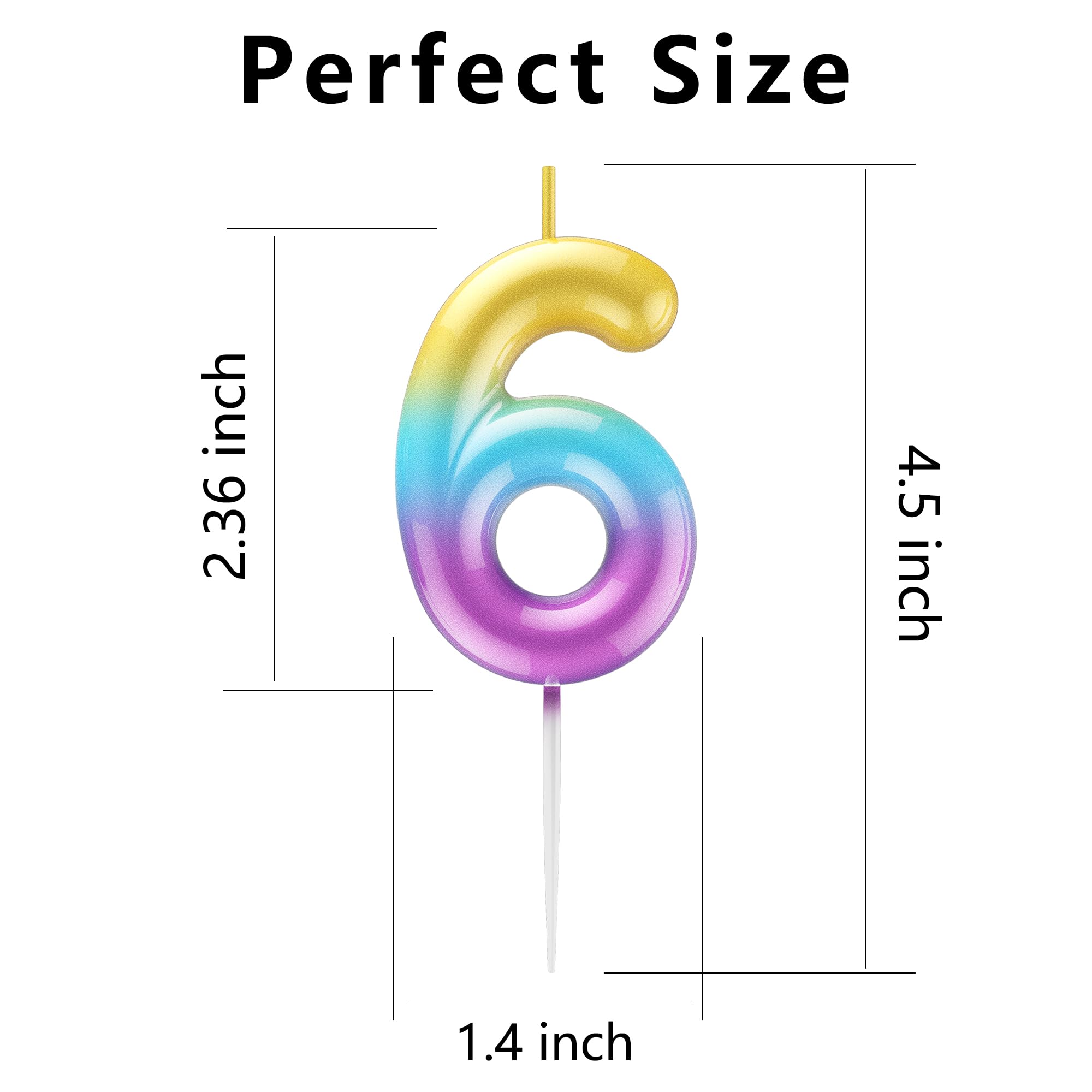 Rainbow Number 6 Candle Happy Birthday 3D Number Candles for Birthday Cake Party Decoration Wedding Anniversary Celebration Supplies