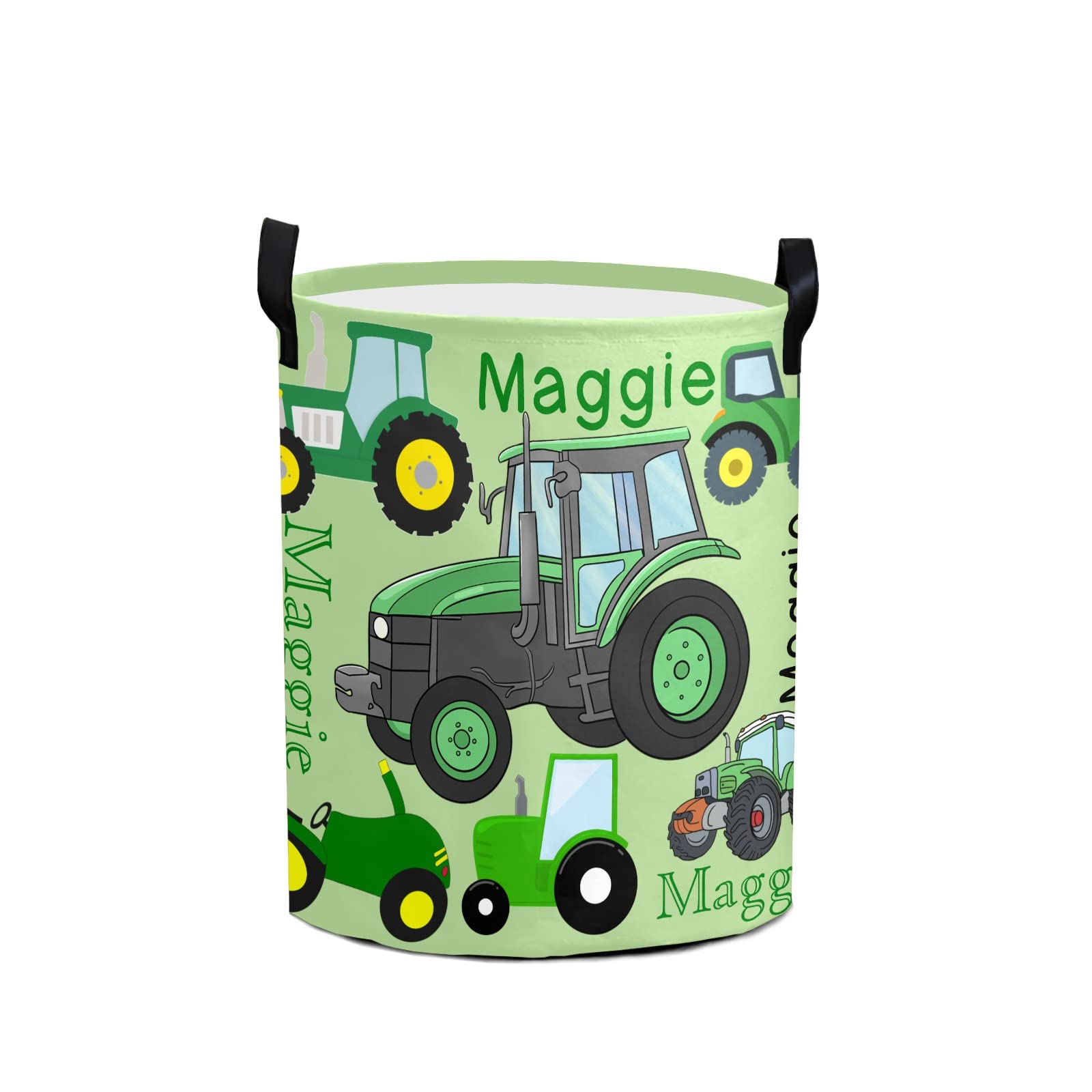 Personalized Green Tractors Trucks Laundry Basket with Name Waterproof Foldable Storage Bin for Bathroom Home Office Cloth