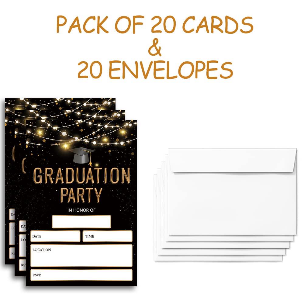 FujLoy 20 Cards with Envelopes, graduation party invitations 2024, 2024 College, High School, University Grad Celebration.（008）