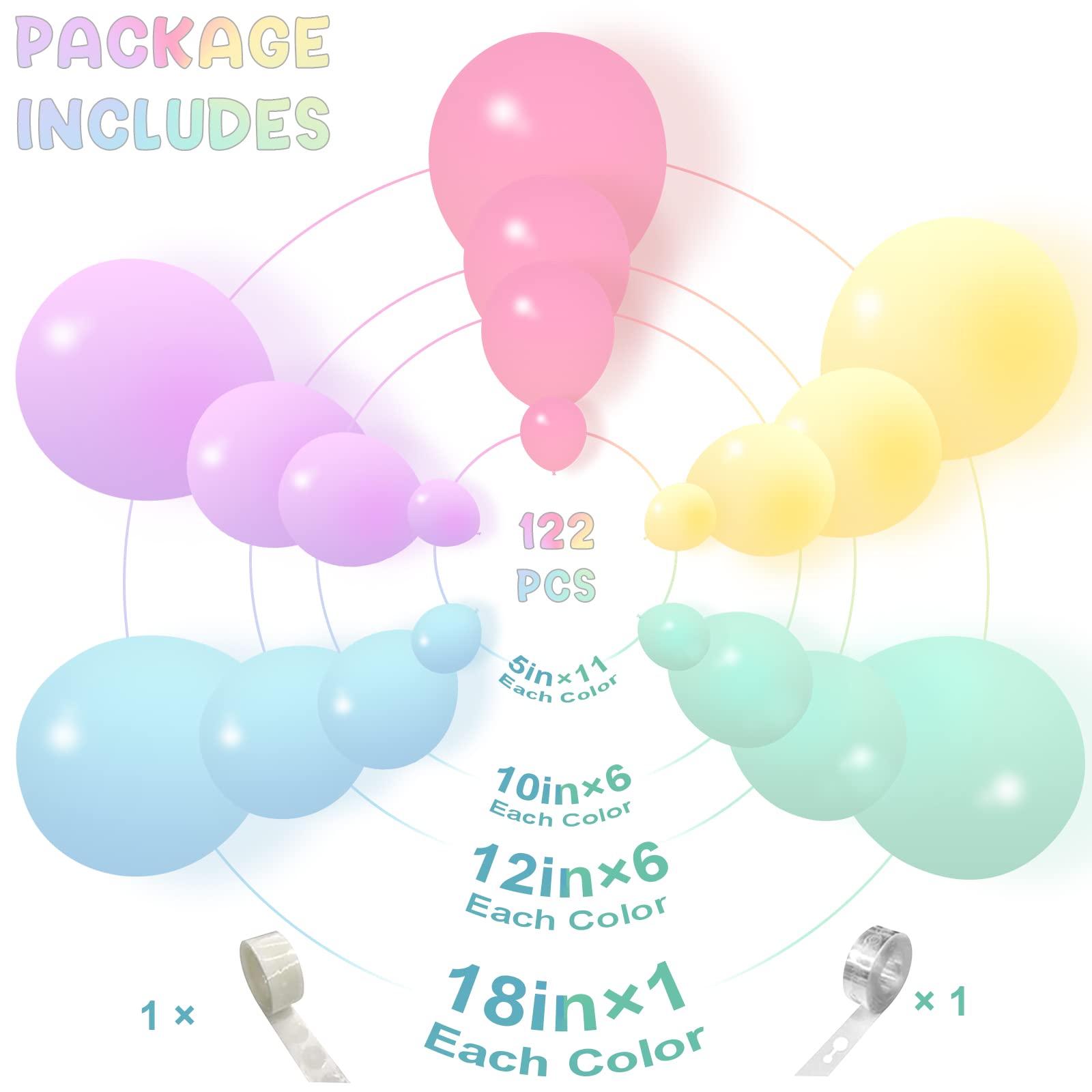 Pastel Balloon Garland Arch Kit with 122pcs Latex Balloons in 5/10/12/18 different sizes, Macaron perfect for Birthday Party, Graduation,rainbow Decoration and Easter balloons (pastel balloons)