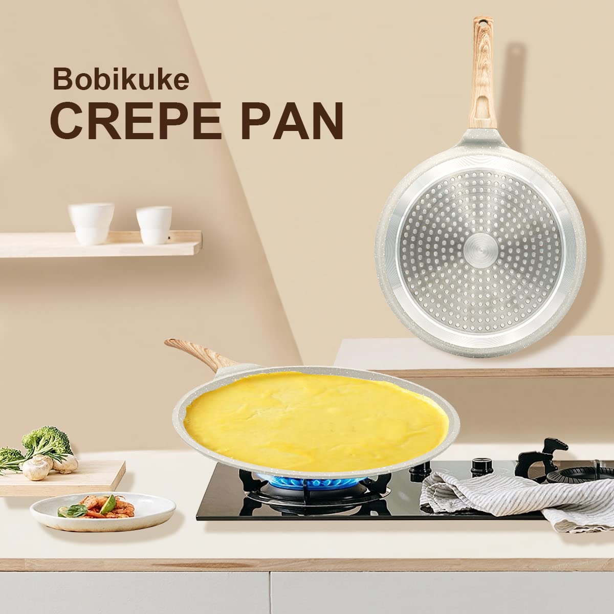 Bobikuke 8 inch Crepe Pan, Nonstick Pan for Crepes Omelette Tortillas, Dosa Tawa Tortilla Pan, Griddle Pancake Pan for Roti Indian, Induction Compatible