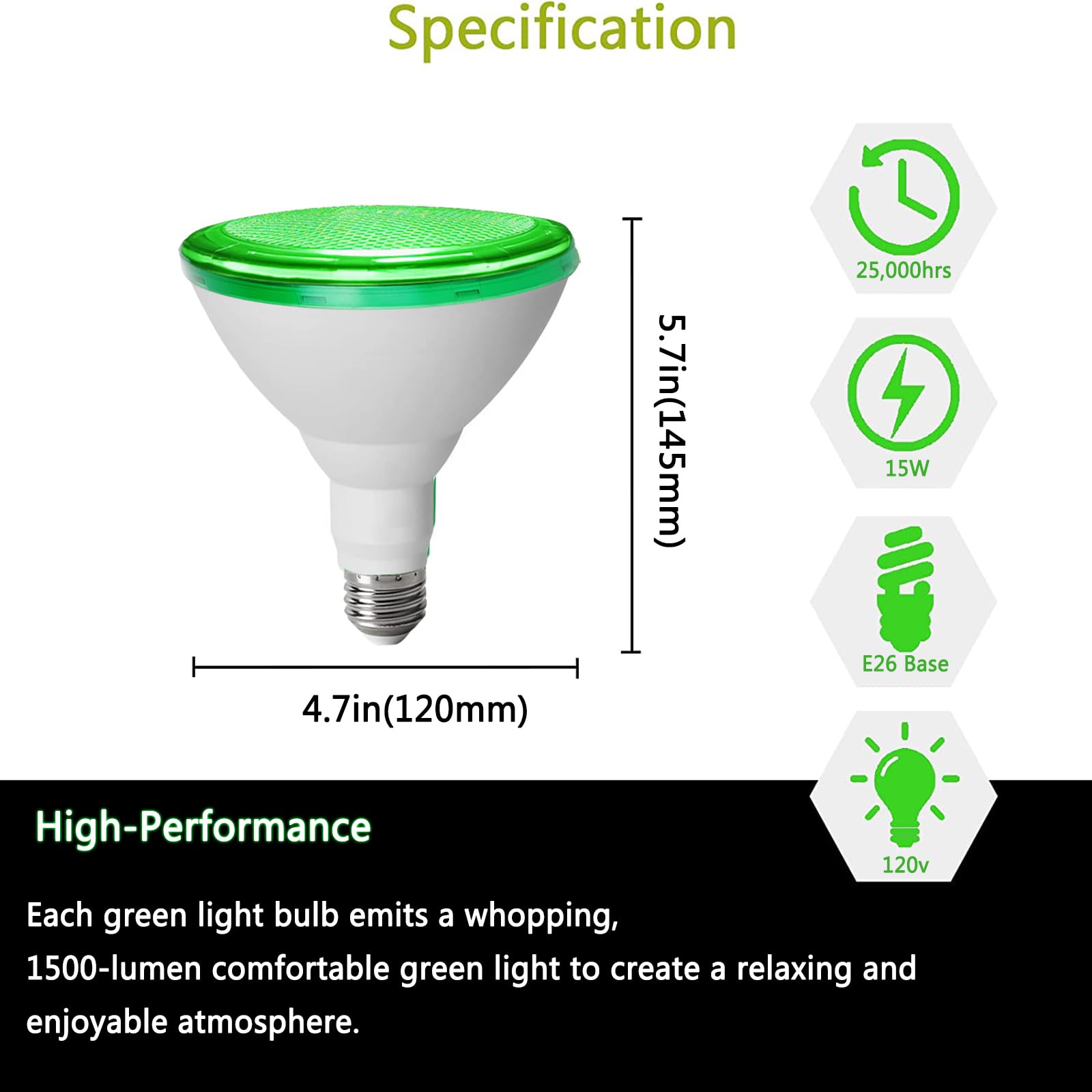 PAR38 Green Flood Light Bulbs, 15 Watt Green LED Flood Light 100W Equivalent, E26 Base Outdoor Green Light Bulbs for Halloween Light Bulbs, Party Decoration, Porch, Home/Holiday Lighting(2 Pack)