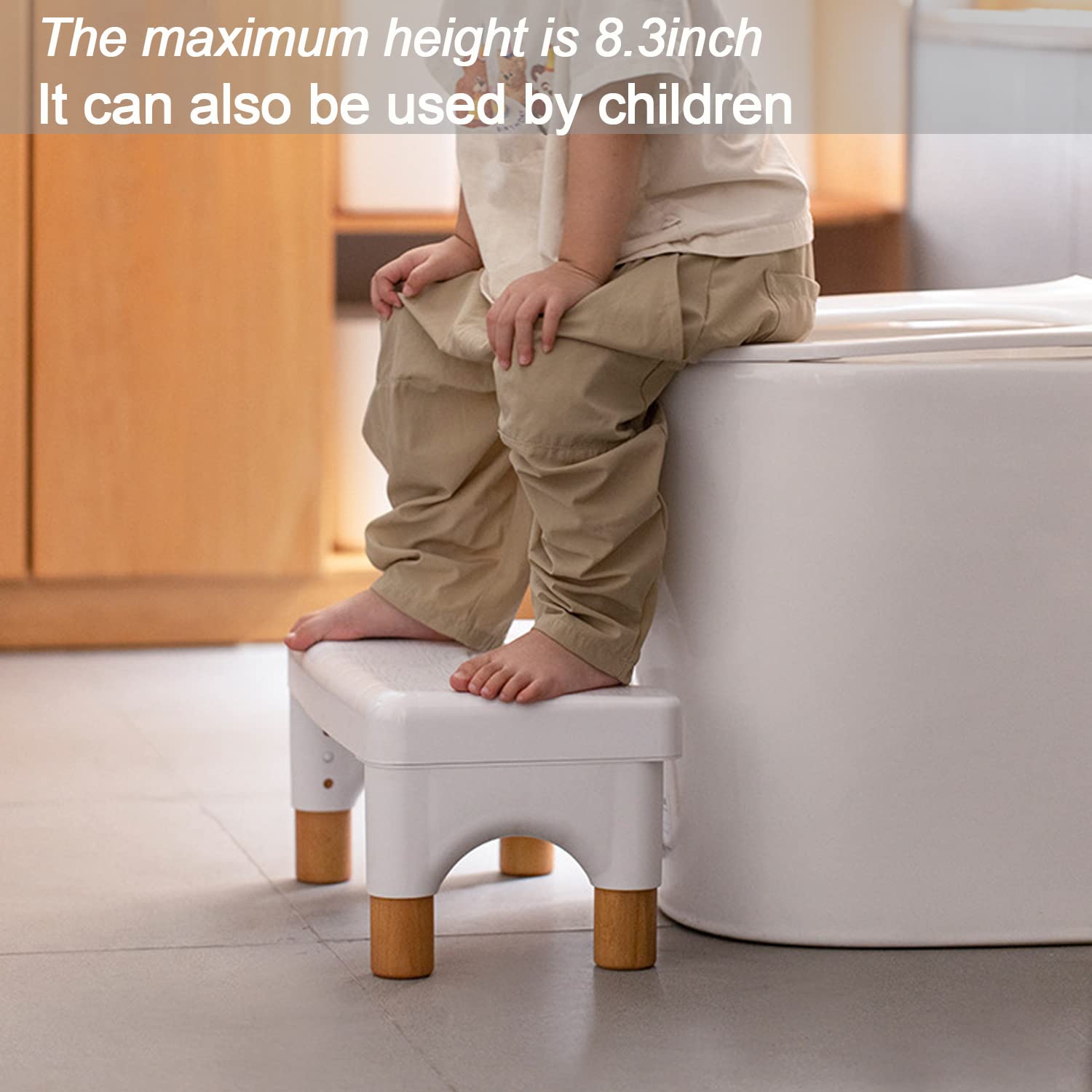 Toilet Stool for Adults and Kids,Squatting Potty Poop Stool with Anti Slip Layer,Poop Stool for Bathroom,5.9" to 8.5" Adjustable Height (White)