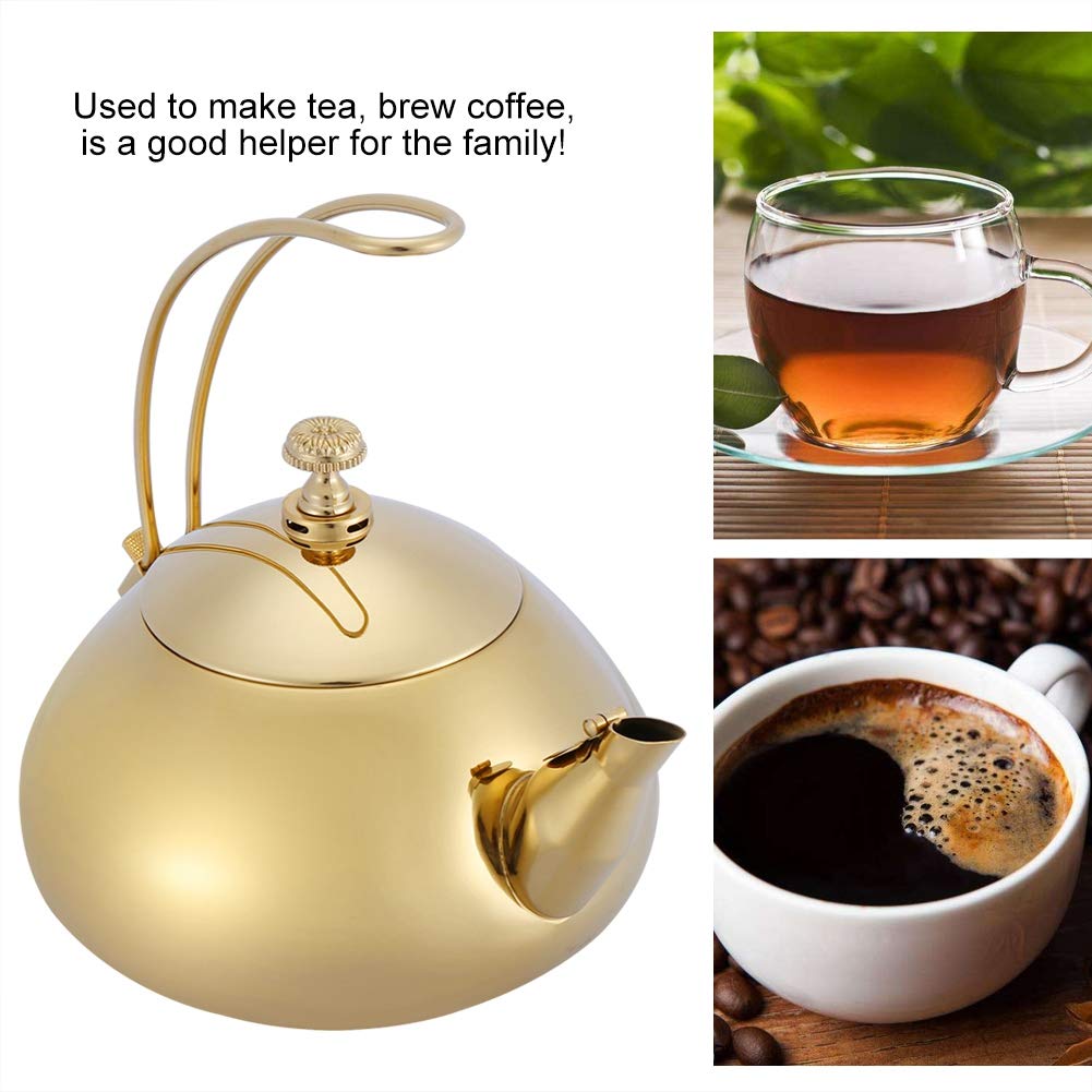 Theiere Marocaine Sanqiahome,Metallic Gold Kettle,Gold Teapot,Gold Kettle Classical 1.5L Stainless Steel Teapot Induction Cooker Teakettle Fast Water Heating Boiling Pot(Gold)